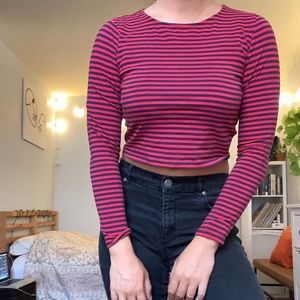 Striped Long Sleeve Crop Top
